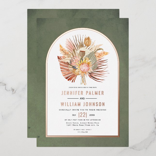 Dried palms, pampas grass green wedding rose gold (Front/Back)