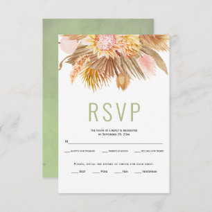 Dried palms, pampas grass sage green wedding RSVP