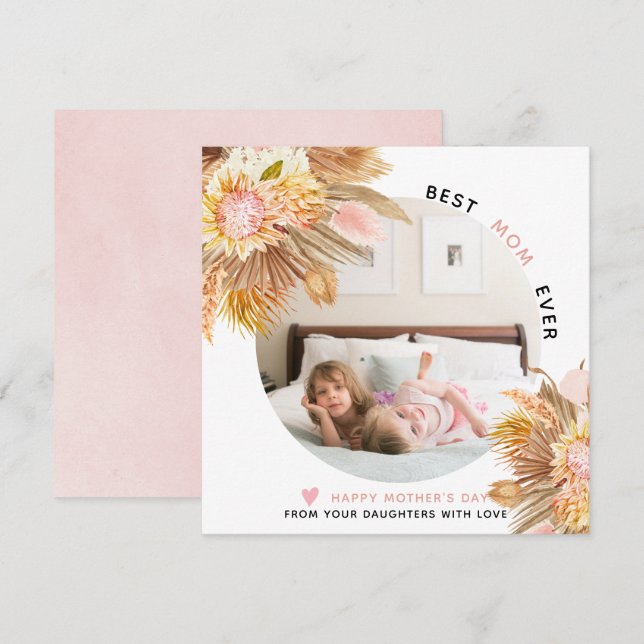 Dried pampas grass and flowers Mother's Day photo Holiday Card (Front/Back)