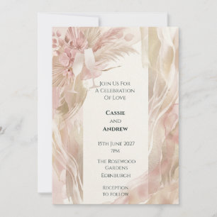 Dried Pampas Grass & Blush Rose Wedding Invitation