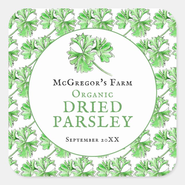 Dried parsley watercolor art custom jar food label (Front)