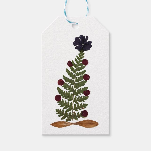 Dried Press Christmas Tree-Purple Flower Gift Tag (Front)