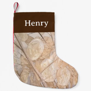 Dried Silver Dollar Photo Custom Name Brown Small Christmas Stocking