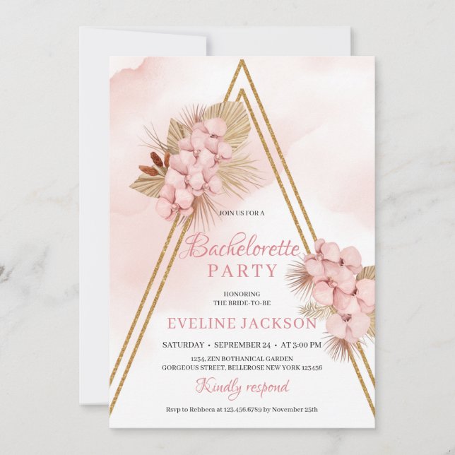 Dried Tropical Flowers Blush Orchid Bachelorette  Invitation (Front)
