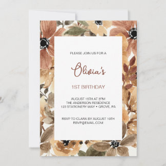 Dried Tropical Flowers First Birthday Invitation
