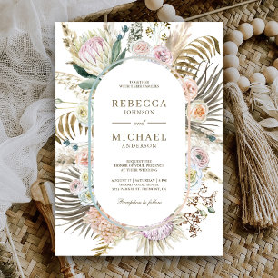 Dried Tropical Palm Pampas Grass Floral Wedding Invitation
