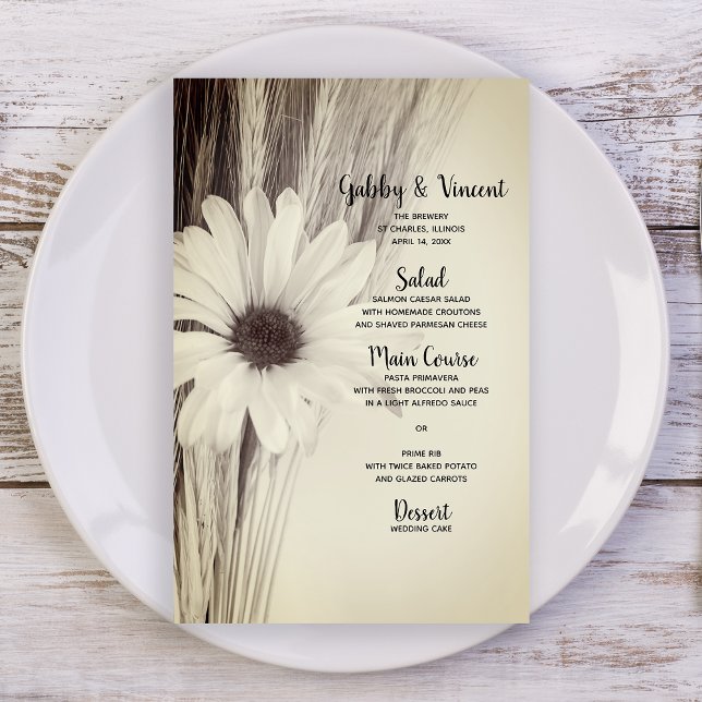 Dried Wheat and Daisy Country Farm Wedding Menu (Creator Uploaded)