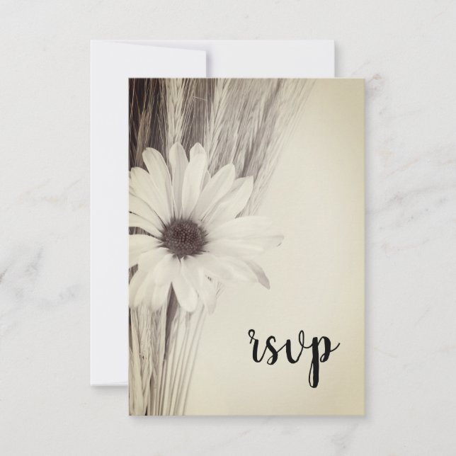 Dried Wheat and Daisy Country Farm Wedding RSVP (Front)