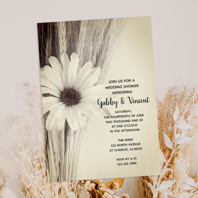 Dried Wheat and Daisy Country Farm Wedding Shower  Invitation (Creator Uploaded)