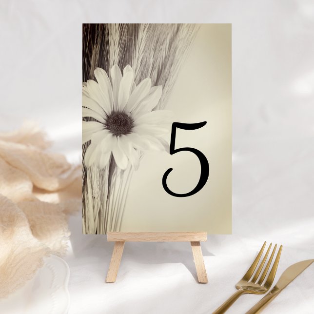Dried Wheat and Daisy Country Farm Wedding Table Number (Creator Uploaded)