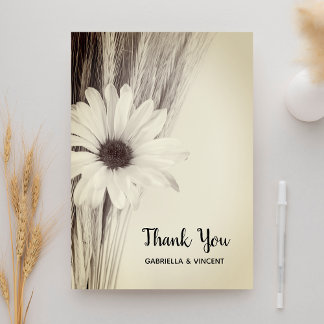Dried Wheat Daisy Country Farm Wedding Thank You Card