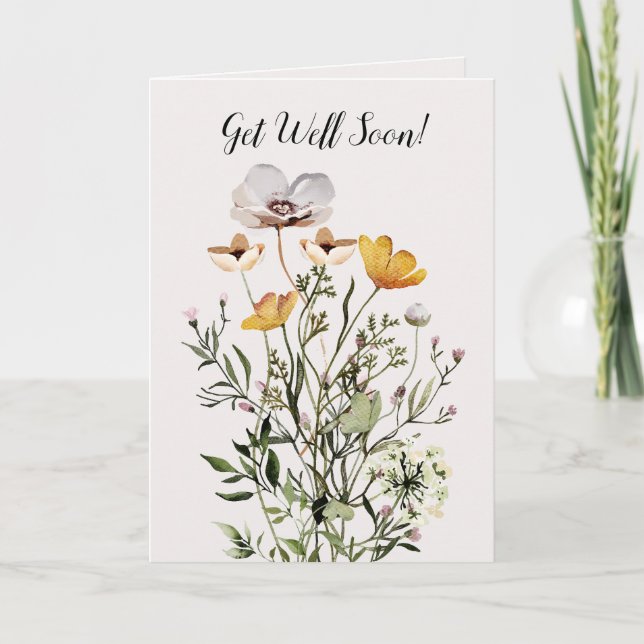 Dried Wildflower Bouquet Personalised Get Well  Card (Front)