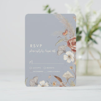 Dried Wildflower Floral BOHO Dusty Blue Wedding RSVP Card