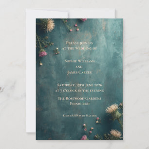 Dried Wildflower Teal Wedding Invitation Moody