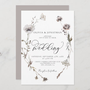 Dried Wildflowers Budget QR Code Fall Wedding  Invitation