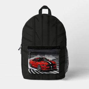 Drift Car Red Muscle Printed Backpack