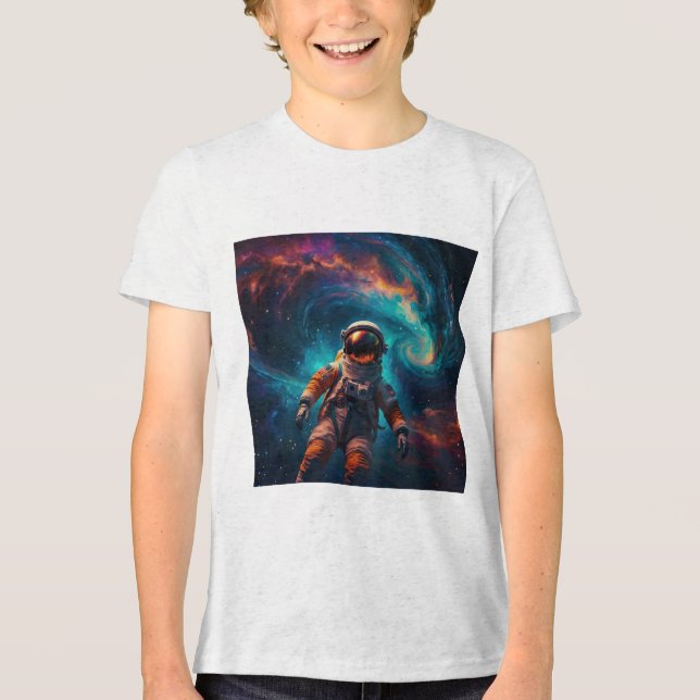 Drifting Astronaut in Outer Space Tri-Blend Shirt (Front)