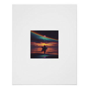 Drifting Boat Sunset Rainbow Cosmic Sky Poster