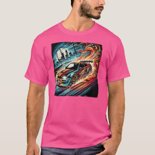 Drifting Cars Burnout Retro Street Car Racing Art T-Shirt