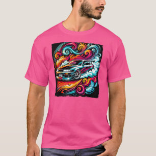 Drifting Cars Burnout Retro Street Car Racing Art T-Shirt