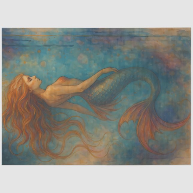 Drifting Siren – Flowing Tail Mermaid Fantasy Tissue Paper (Front)