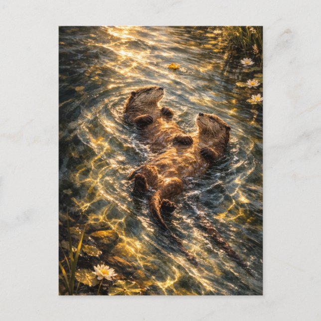 Drifting Together | River Otter Art | Postcard (Front)