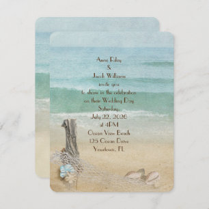 driftwood and nautical net beach wedding invitation