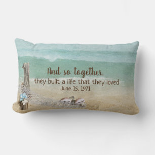 driftwood and nautical net on beach lumbar cushion