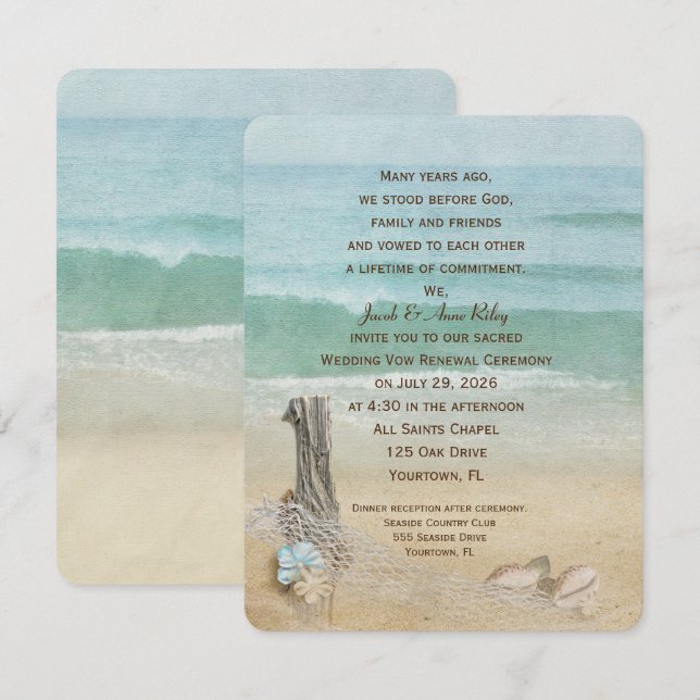 driftwood and nautical net Vow Renewal Invitation (Front/Back)