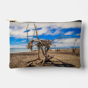 Driftwood artwork on Hokitika Beach, New Zealand Accessory Pouch