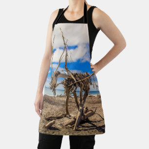 Driftwood artwork on Hokitika Beach, New Zealand Apron