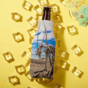 Driftwood artwork on Hokitika Beach, New Zealand Bottle Cooler