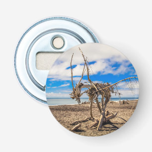 Driftwood artwork on Hokitika Beach, New Zealand Bottle Opener