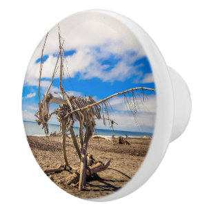 Driftwood artwork on Hokitika Beach, New Zealand Ceramic Knob