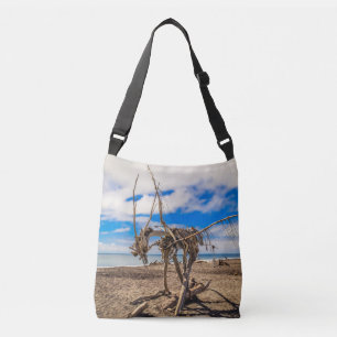 Driftwood artwork on Hokitika Beach, New Zealand Crossbody Bag