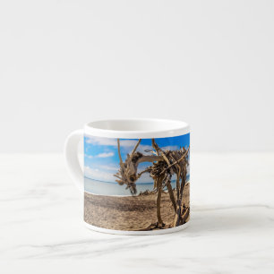 Driftwood artwork on Hokitika Beach, New Zealand Espresso Cup