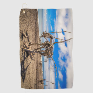 Driftwood artwork on Hokitika Beach, New Zealand Golf Towel