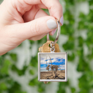 Driftwood artwork on Hokitika Beach, New Zealand Key Ring