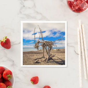 Driftwood artwork on Hokitika Beach, New Zealand Napkin