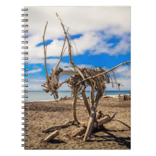 Driftwood artwork on Hokitika Beach, New Zealand Notebook