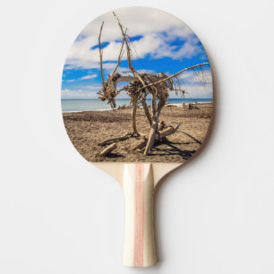 Driftwood artwork on Hokitika Beach, New Zealand Ping Pong Paddle