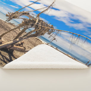 Driftwood artwork on Hokitika Beach, New Zealand Sherpa Blanket