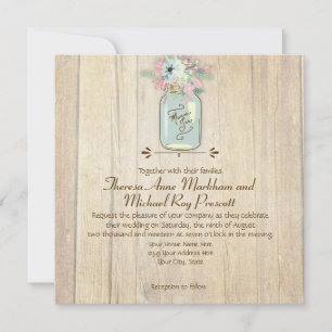 Driftwood Barn Wood Rustic Mason Jar Garden Floral Invitation