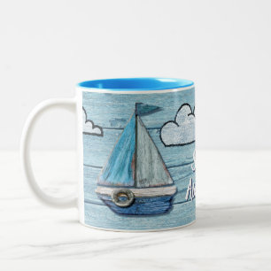 Driftwood Beach design Yacht 2 tone coffee mug. Two-Tone Coffee Mug