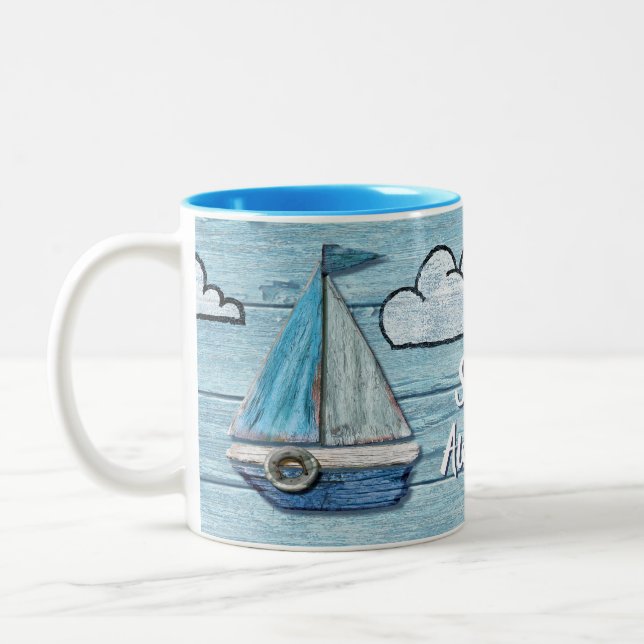 Driftwood Beach design Yacht 2 tone coffee mug. Two-Tone Coffee Mug (Left)