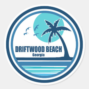 Driftwood Beach Georgia Palm Tree Birds Classic Round Sticker