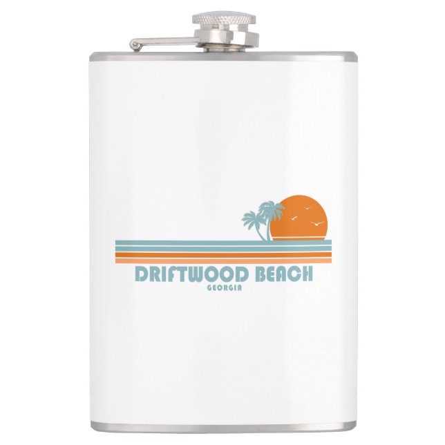 Driftwood Beach Georgia Sun Palm Trees Hip Flask (Front)