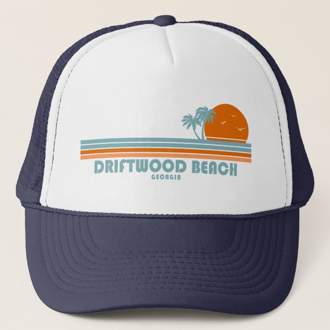 Driftwood Beach Georgia Sun Palm Trees Trucker Hat (Front)