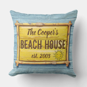 Driftwood Beach House family sign throw cushion. Cushion