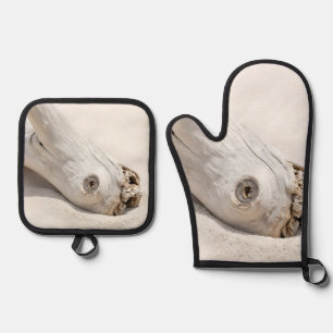 Driftwood Beach Wood Organic Coastal Minimalist Oven Mitt & Pot Holder Set